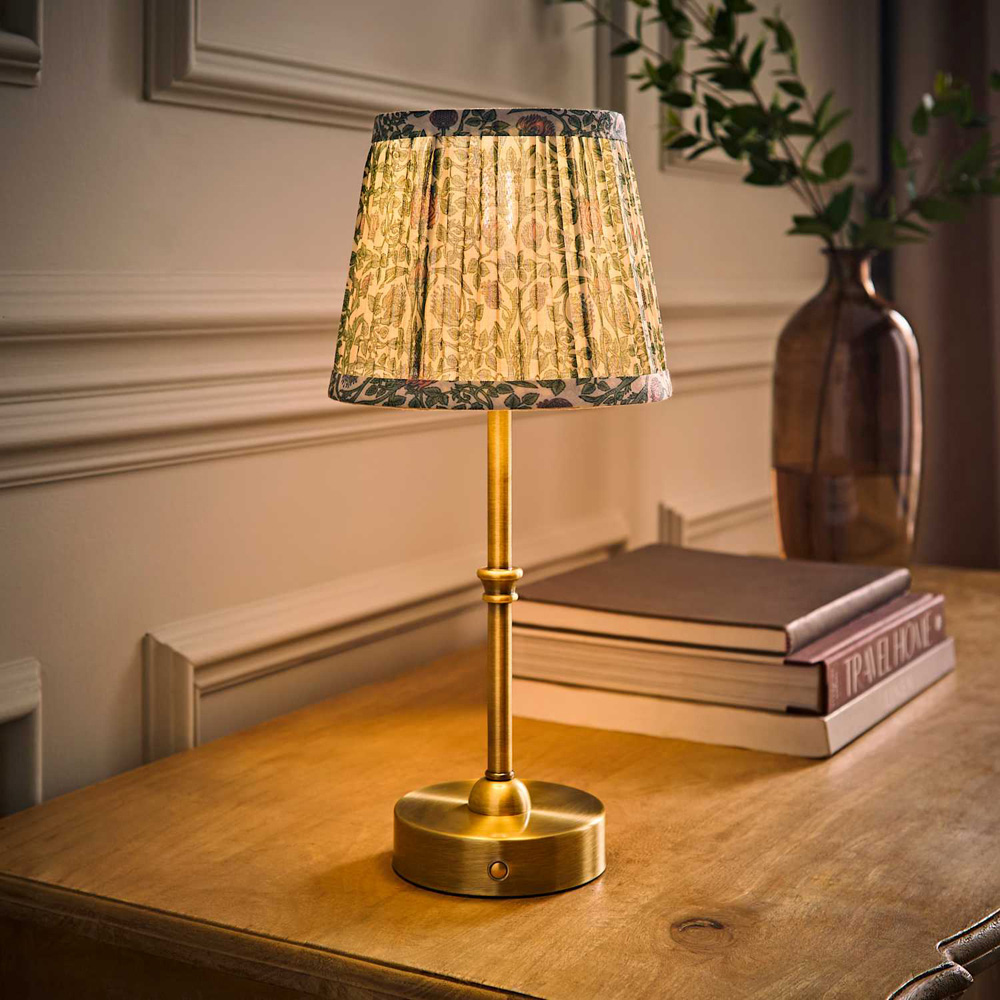 ValueLights Lowe Green Floral Pleated Shade Gold Rechargeable Table Lamp with Bulb Image 2