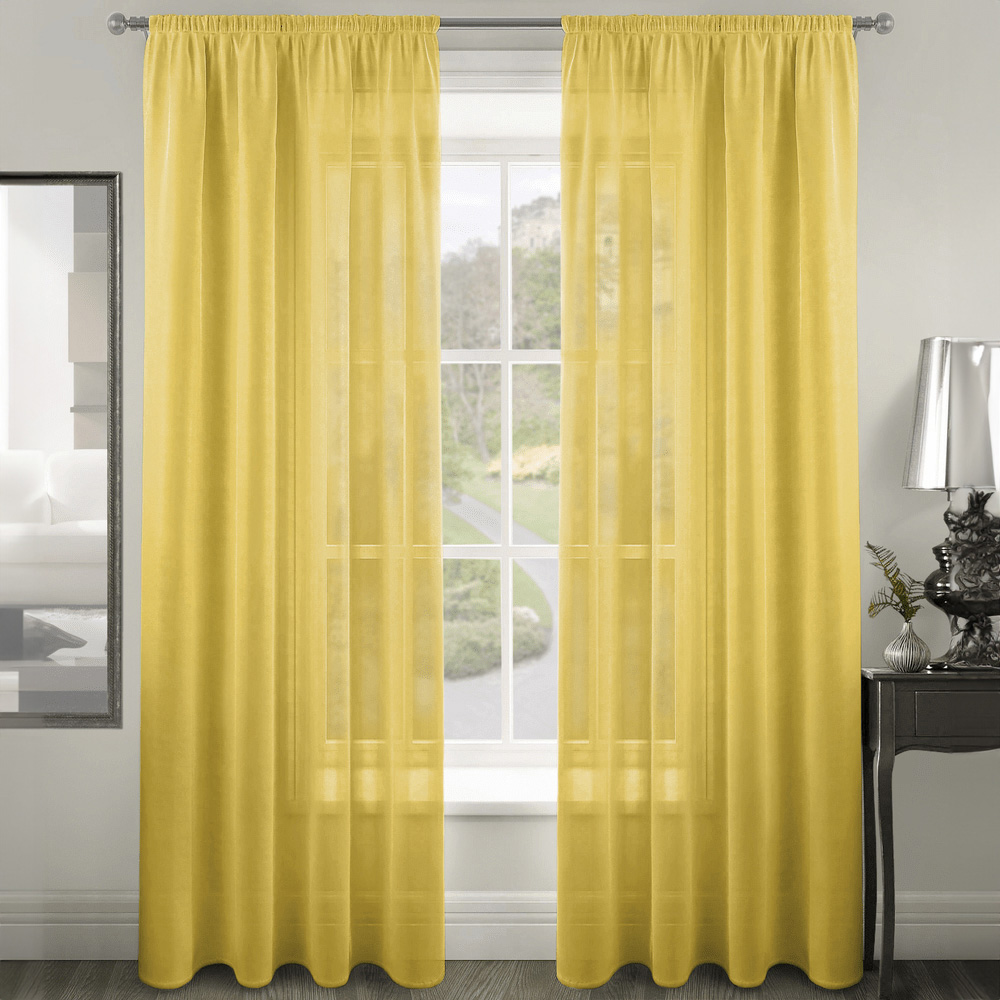 Velosso Riva Plain Ochre Slot Top Voile Panel Curtain 150 x 137cm Image 1