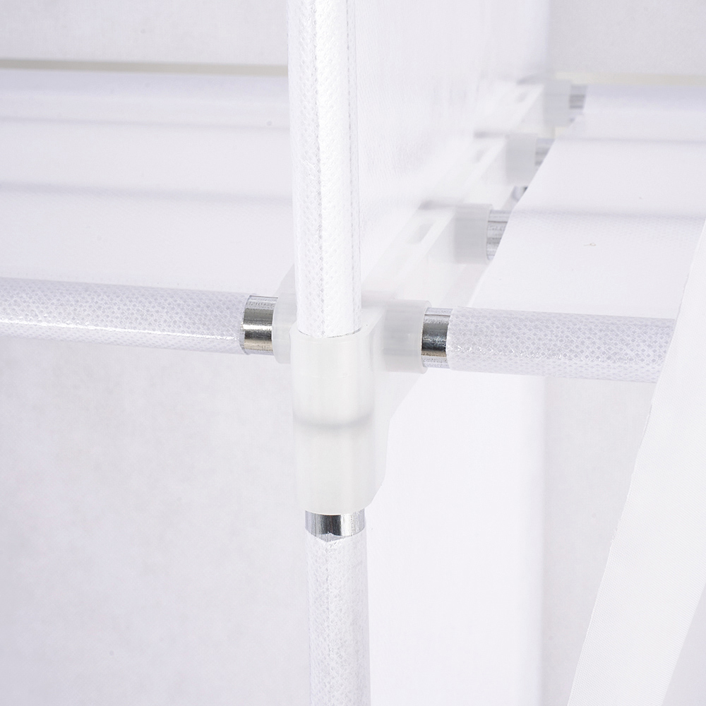 Living and Home 4-Tier White Freestanding Portable Wardrobe with Double-Row Storage and Curtain Image 3