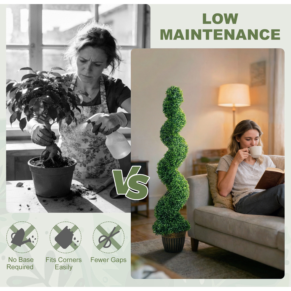 HOMCOM Artificial Potted Topiary Spiral Boxwood Tree Set of 2 Image 6