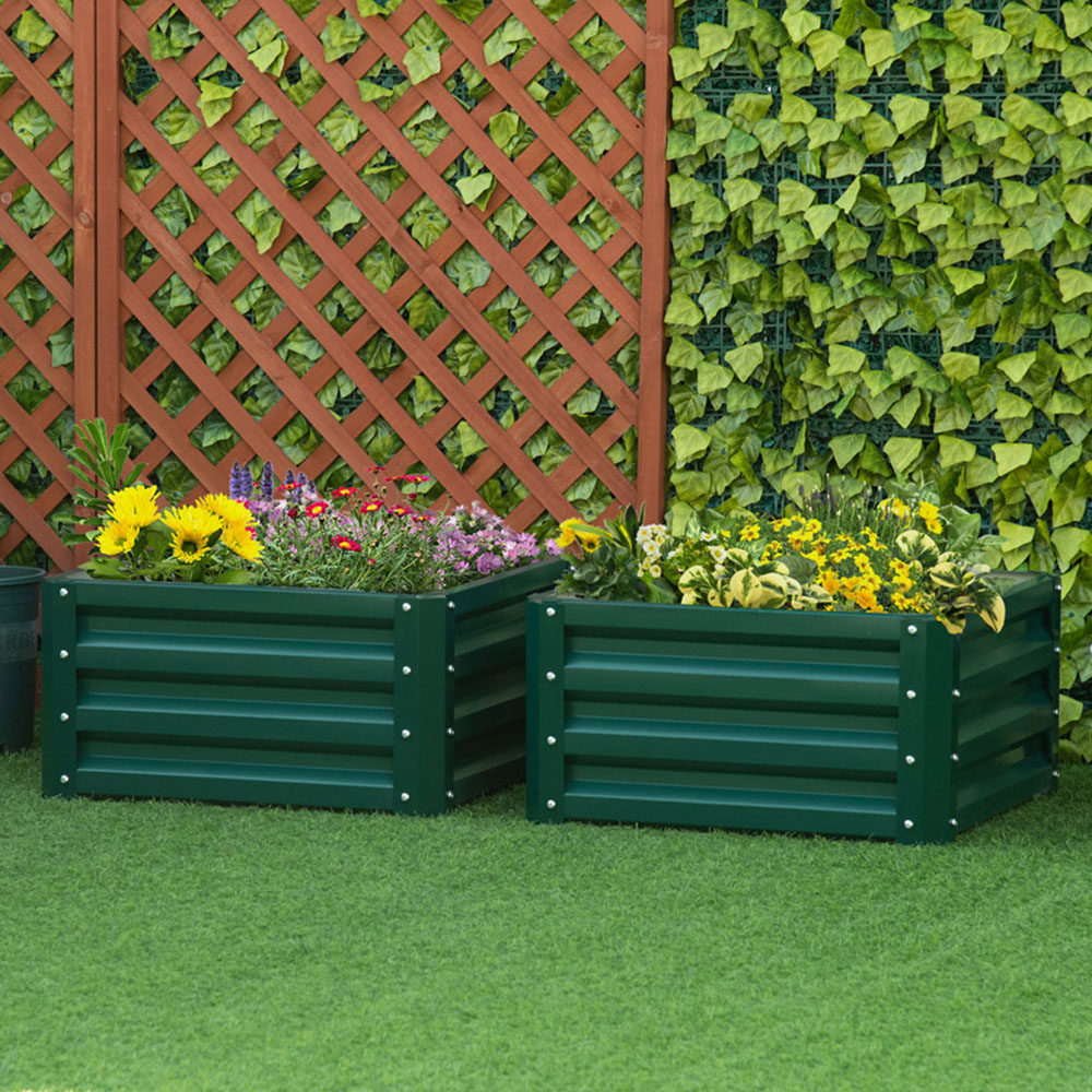 Outsunny Green Raised Garden Bed Galvanised Planter Box Set of 2 Image 2