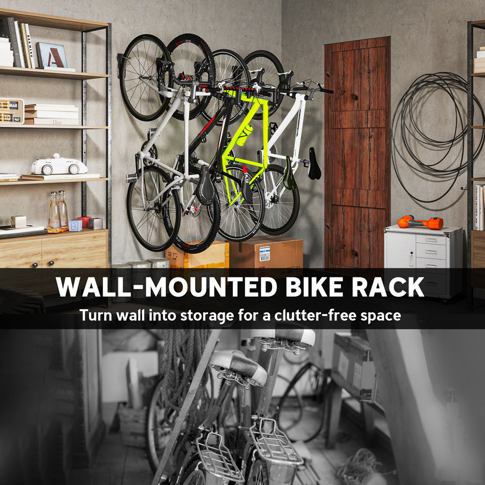 SPORTNOW Heavy Duty Wall Mounted Bike Rack with 4 Pack Image 6