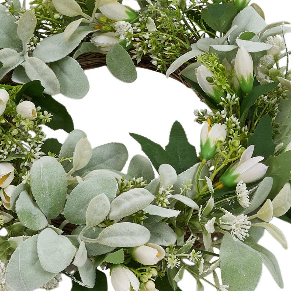 Living and Home Artificial Tulip Rustic Door Wreath with Green Leaves 43cm Image 6
