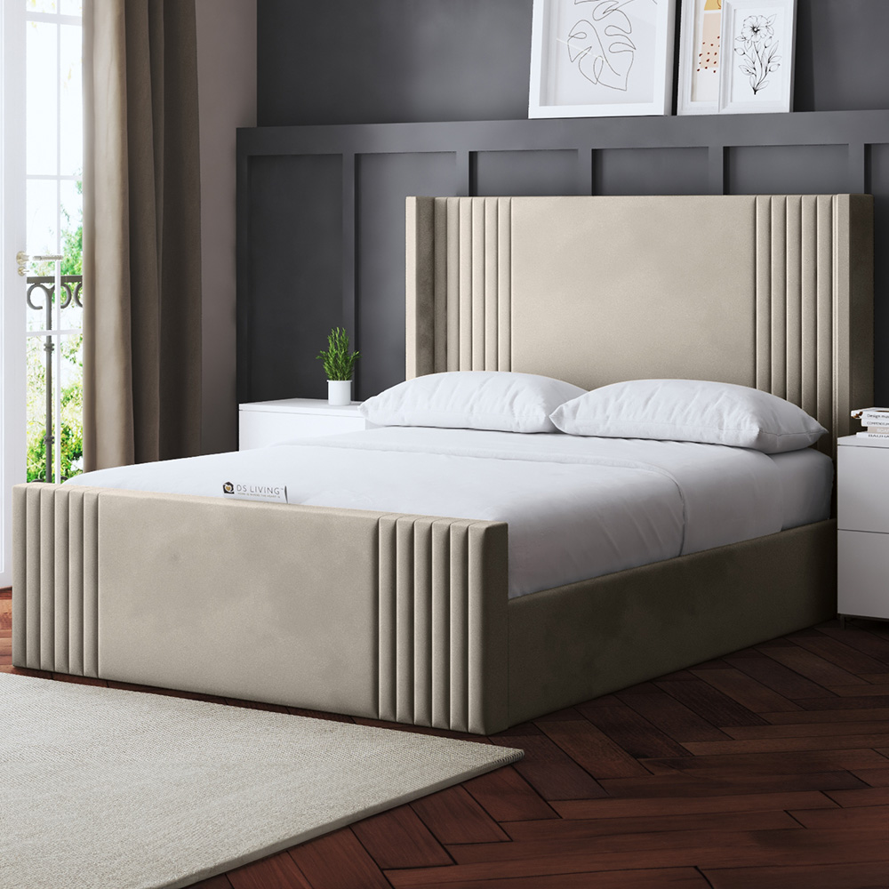 DS Living Elara Small Double Cream Winged Panel Ottoman Bed with Headboard Image 1