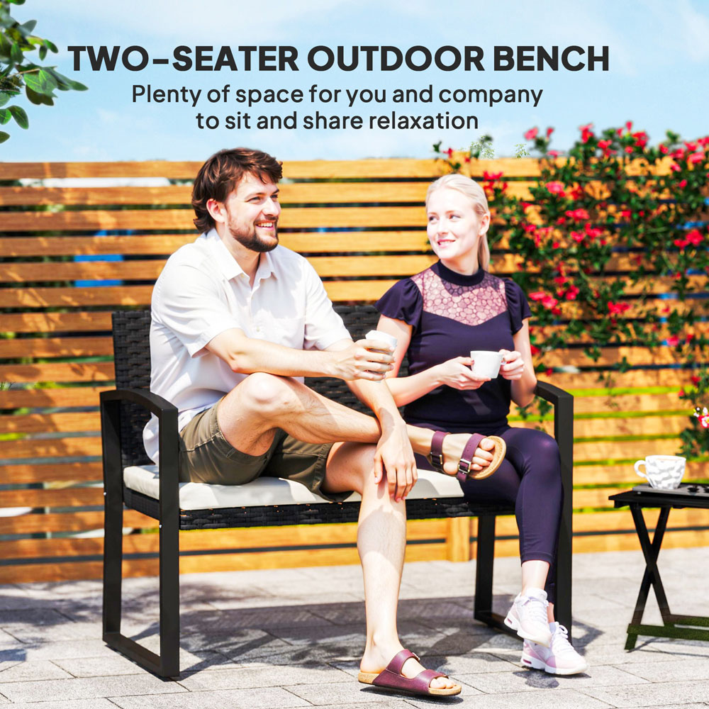 Outsunny 2 Seater Black Rattan Garden Bench with Cushion Image 4