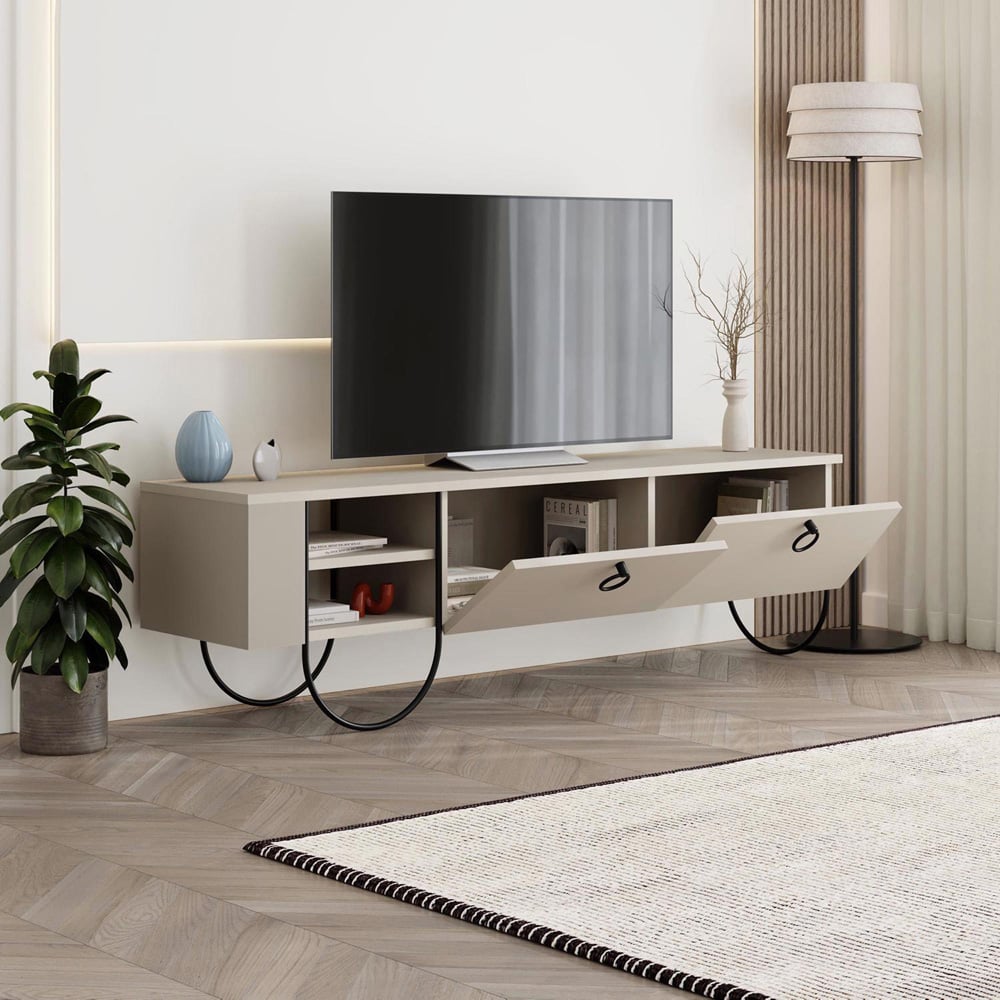FWStyle Norfolk 2 Door 2 Shelf Sandstone Wide TV Unit Image 3