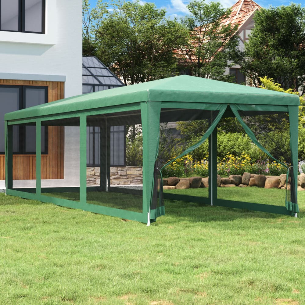 vidaXL 3 x 9m Green Party Tent with 8 Mesh Sidewalls Image 1