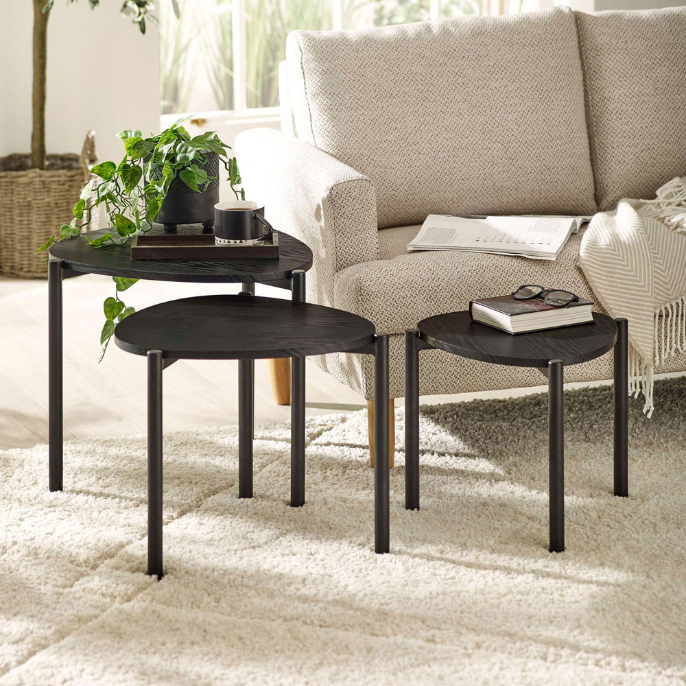 Julian Bowen Lorette Black Ash Effect Teardrop Nest of Tables Set of 3 Image 8