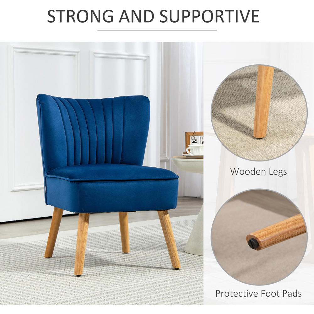 HOMCOM Blue Velvet Tub Seat Accent Chair with Wood Frame Legs Image 5