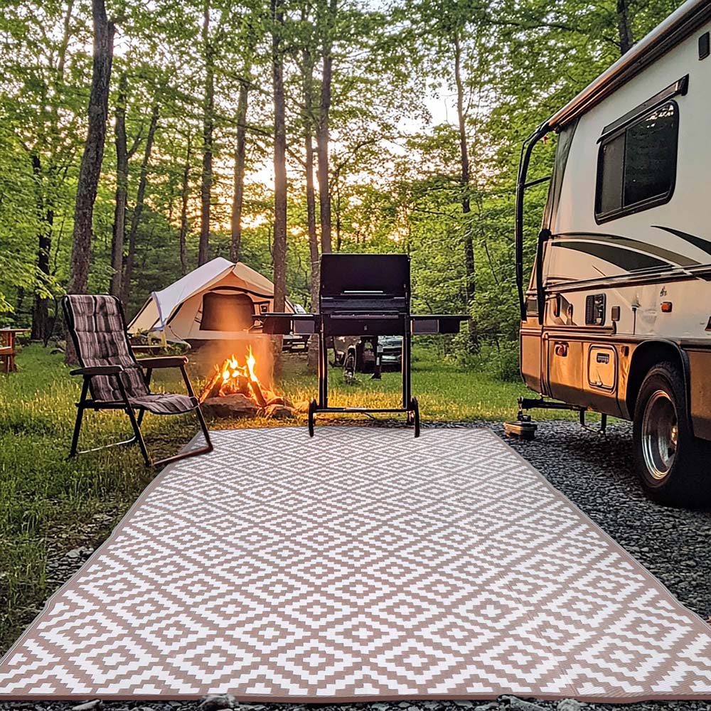 Green Decore Bliss Taupe and White Camping and Picnic Rug 270 x 360cm Image 2