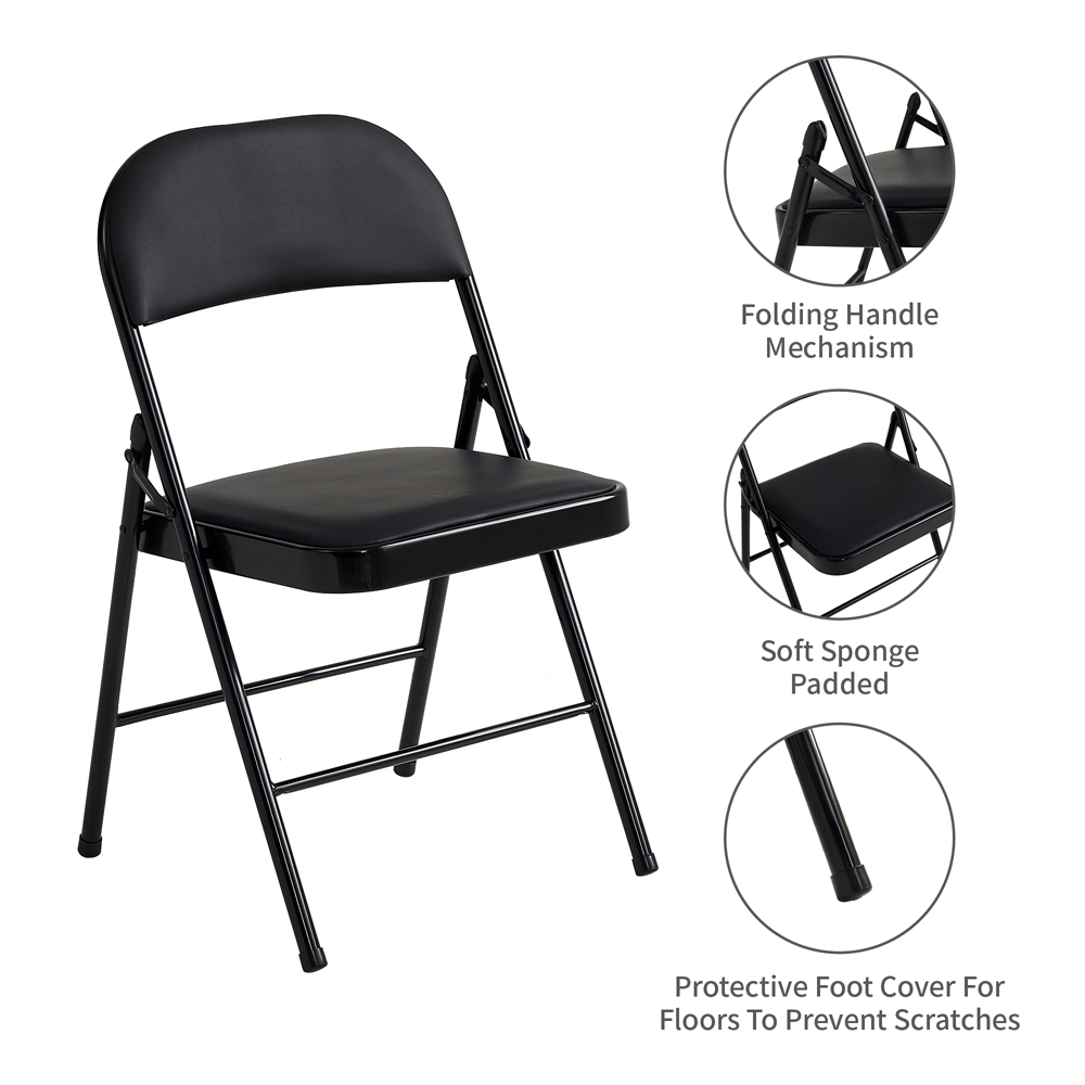 Set of 4 Black Padded Folding Metal Dining Chairs Image 6