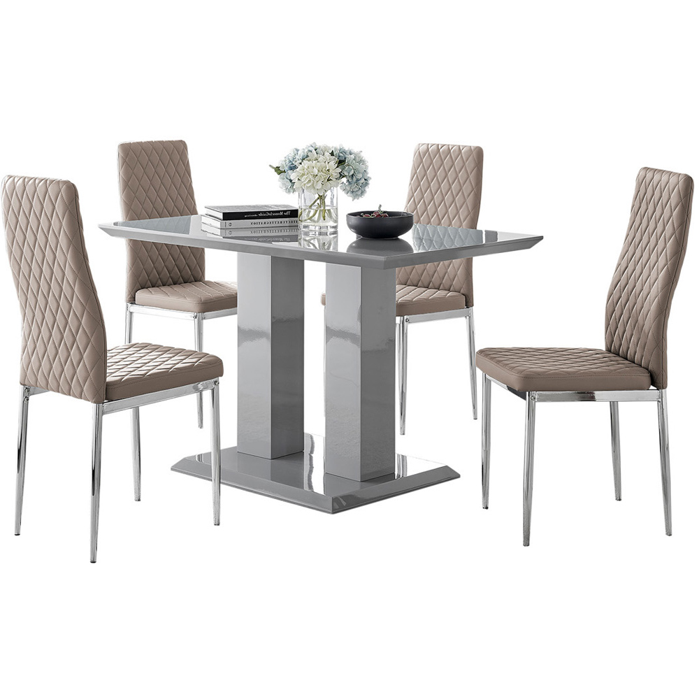 Furniturebox Molini Valera 4 Seater Dining Set Grey Gloss Cappuccino and Chrome Image 2