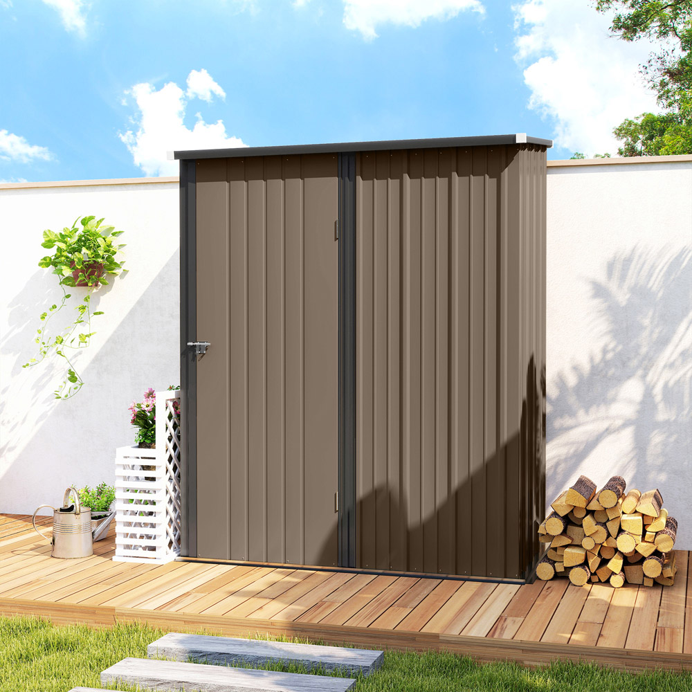 Outsunny 5.3 x 3.1ft Brown Metal Pent Garden Shed Image 4