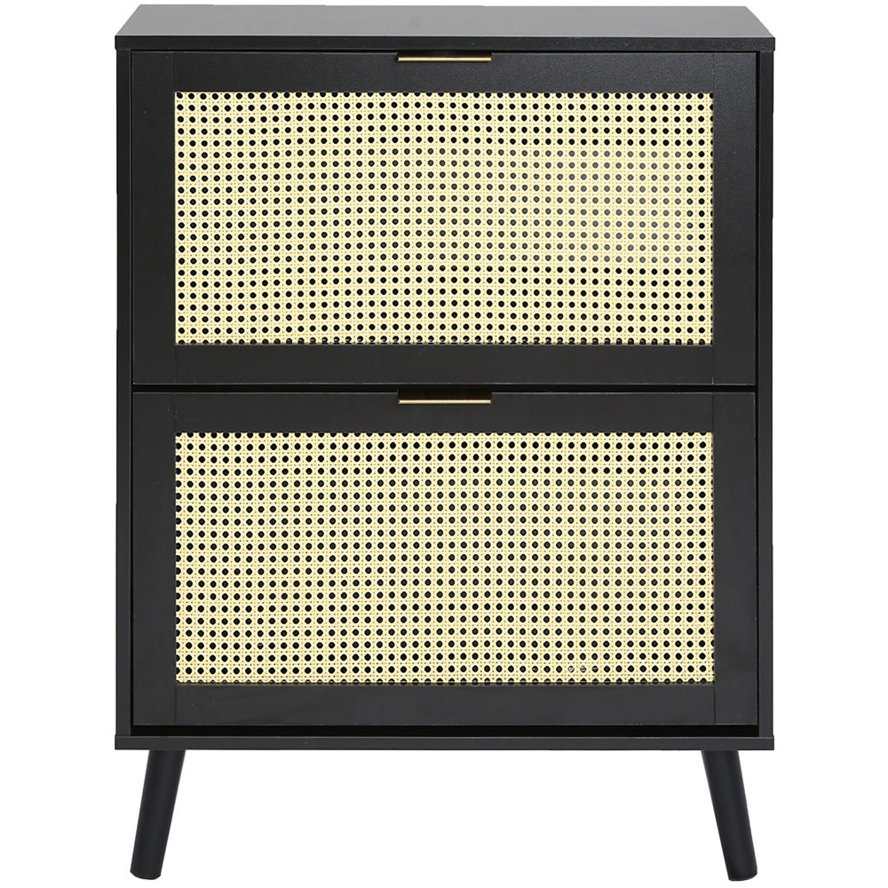 Craven 2 Drawer Black Shoe Cabinet with Cane Front Image 2