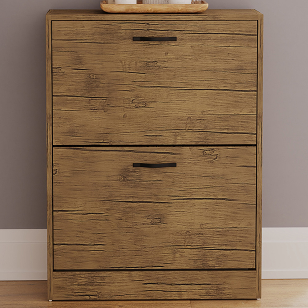 Vida Designs 2 Drawer Antique Brown Shoe Cabinet Image 1