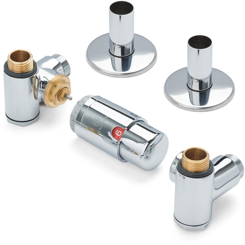 Terma Vario Chrome Right Sided Integra 3 Axis Thermostatic Radiator Valve Set with Integrated T Piece Image 2