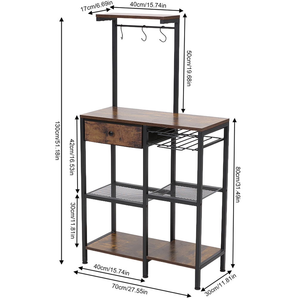 Living and Home Single Drawer 4 Shelf Wood and Metal Coffee Station with Hanging Rail Image 9