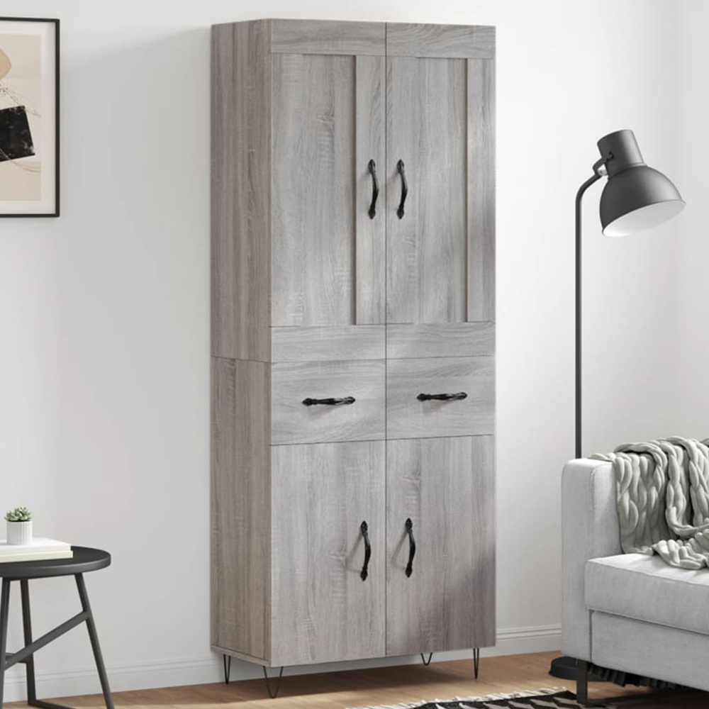 vidaXL 4 Door 2 Drawer Grey Sonoma Highboard Image 1