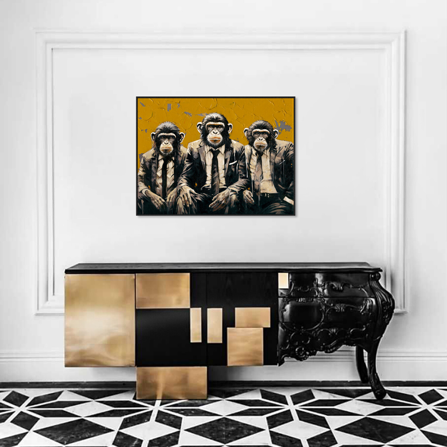 Trio of Monkeys Textured Framed Canvas Yellow Image 5