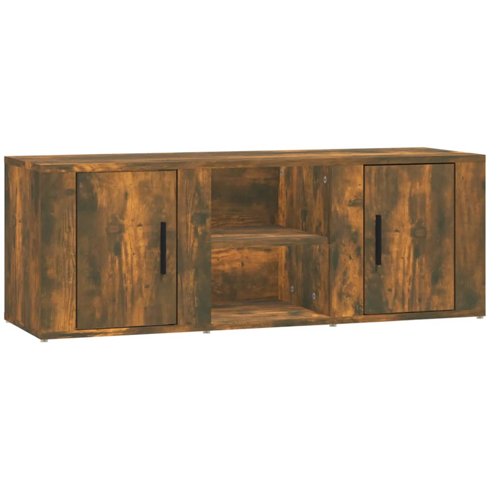 vidaXL 2 Door 2 Shelf Smoked Oak Wide TV Cabinet Image 2