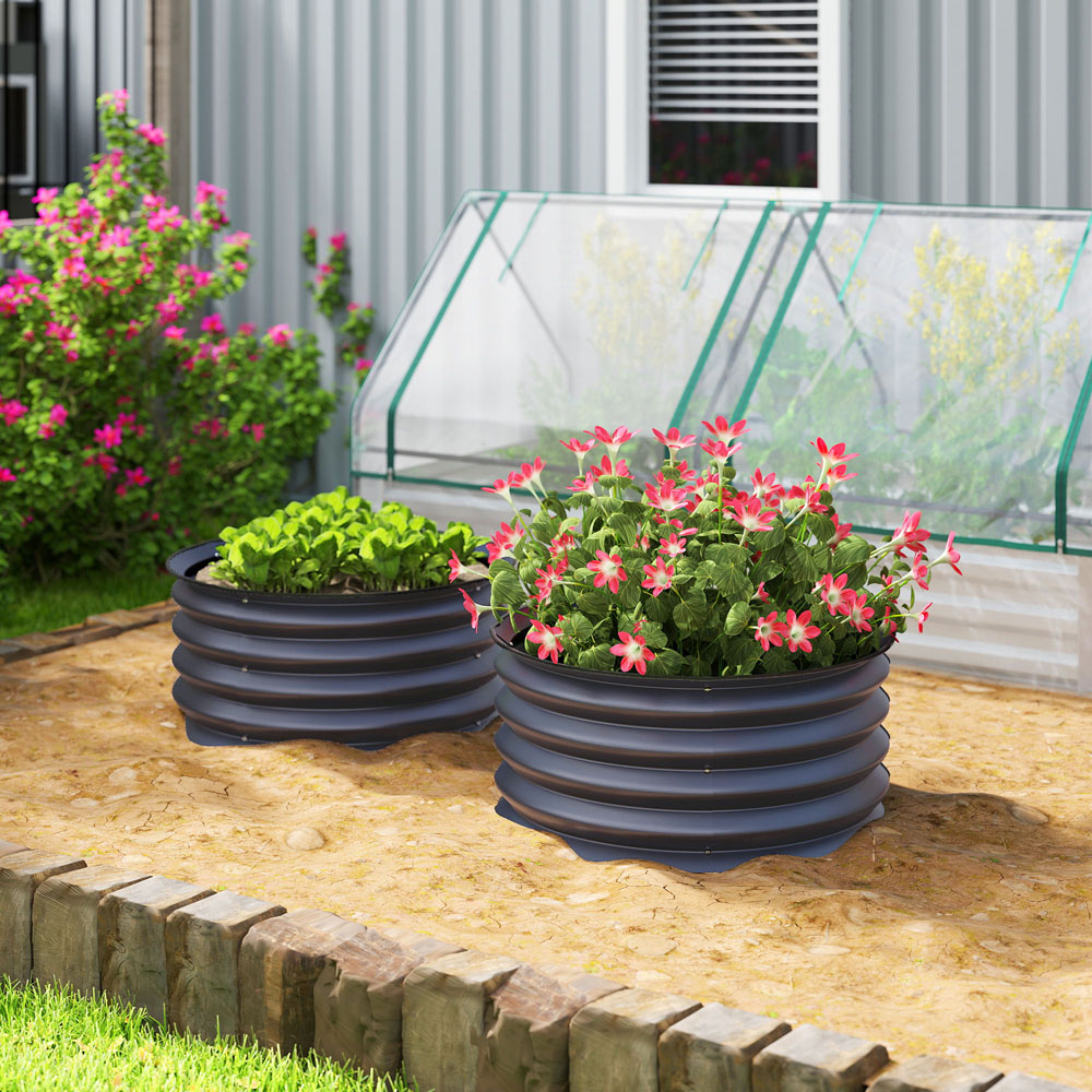 Outsunny Grey Galvanised Steel Raised Garden Bed Planter with Safety Edging 2 Pack Image 2