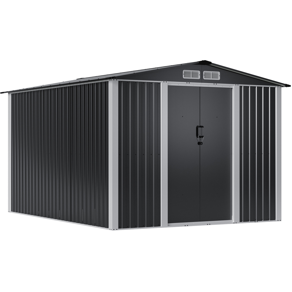 Living and Home 8 x 10ft Black Metal Apex Garden Storage Shed Image 1