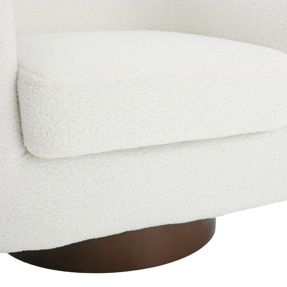 Living and Home Beige Sherpa Fleece Ribbed Curved Barrel Swivel Armchair Image 6