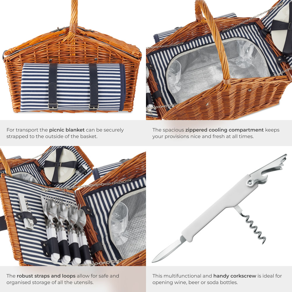 tectake Usedom 4 Person Picnic Basket with Cooler Compartment and Accessories Image 5