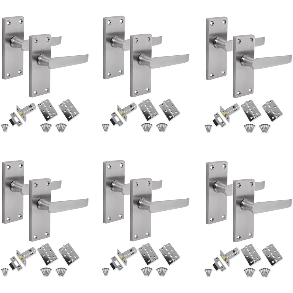 Golden Grace Satin Brushed Chrome Victorian Straight Latch Door Handle Set 6 Pack Image 1