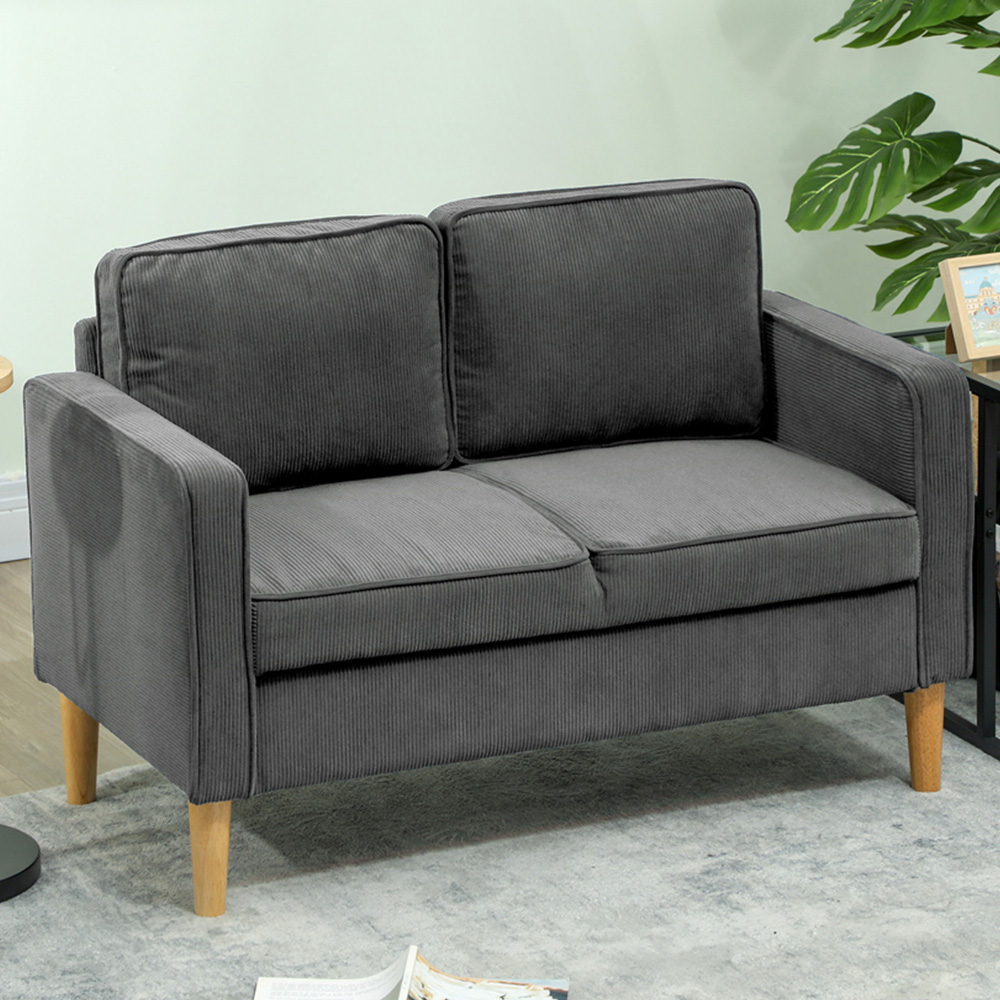 HOMCOM 2 Seater Blue Corduroy Sofa with Storage Image 1