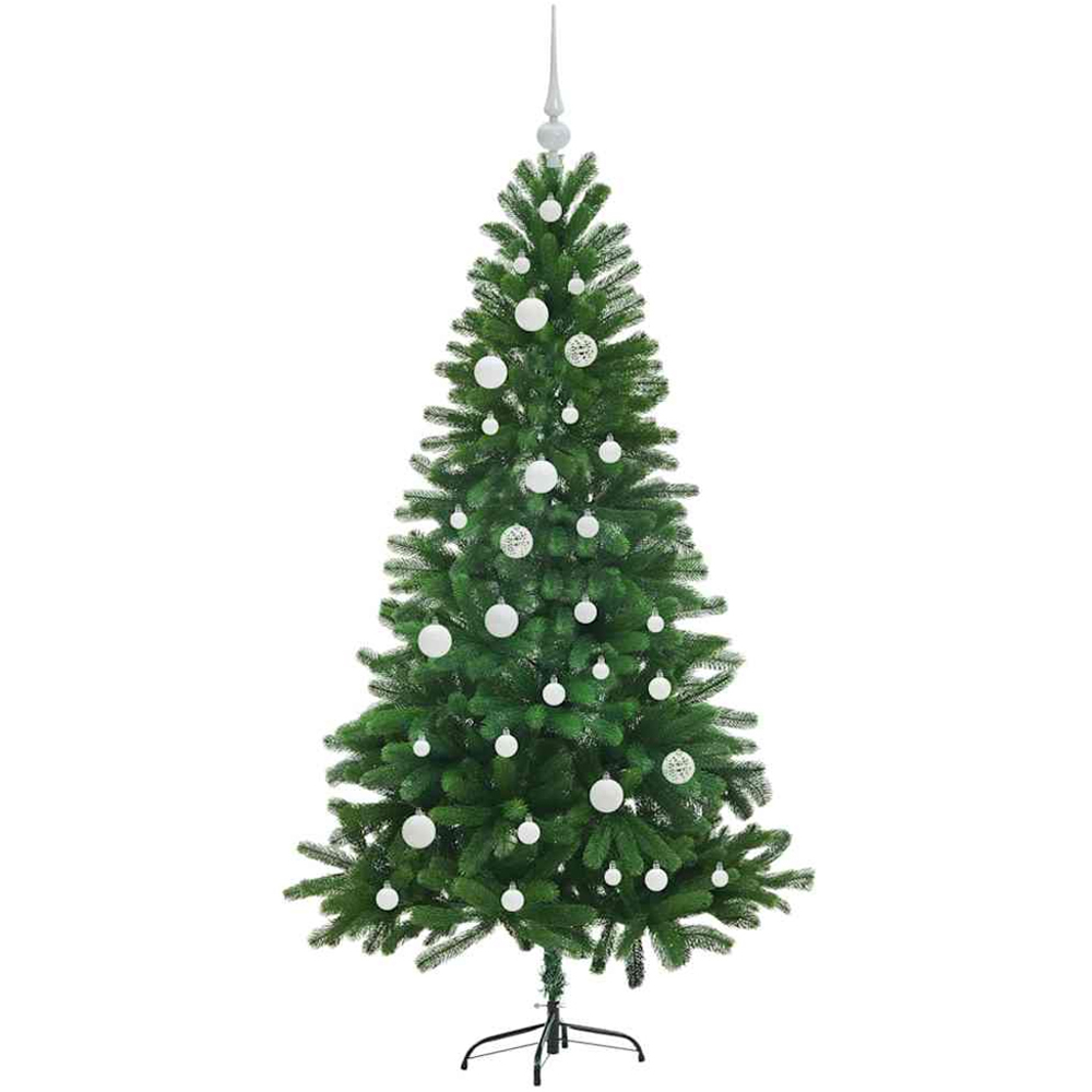 vidaXL Pre-Lit White Baubles Green Artificial Christmas Tree 5ft Image 4