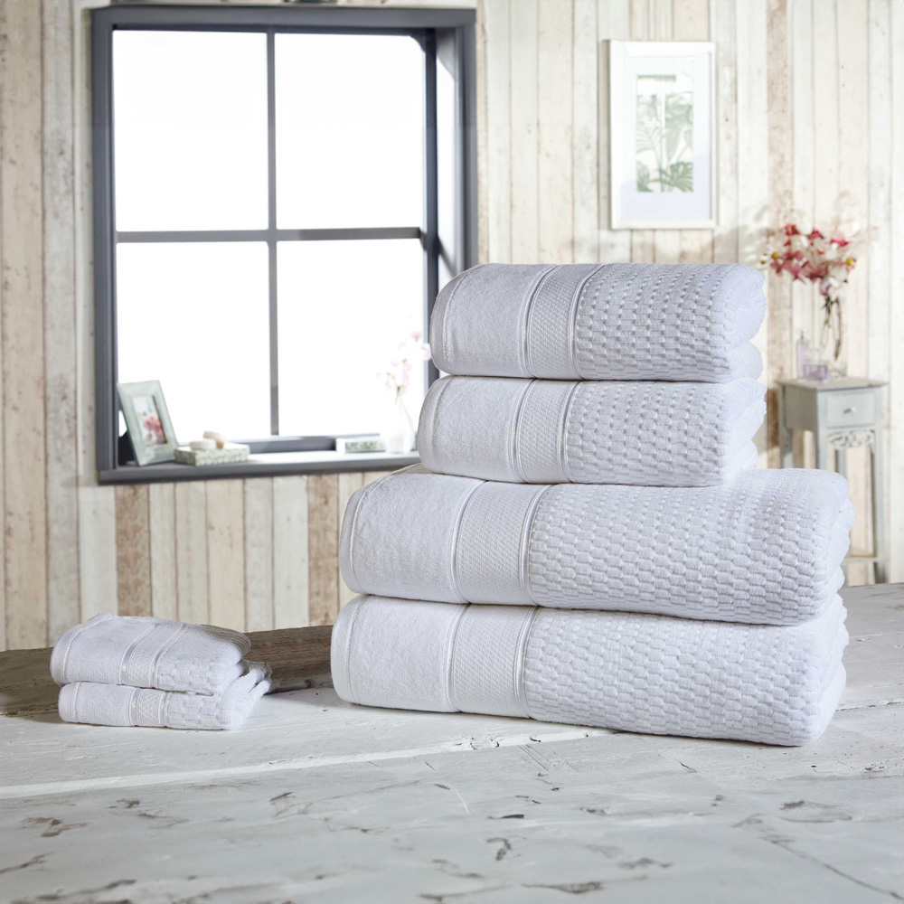Rapport Home Royal White Velvet Woven Cotton Hand Towel Image 2