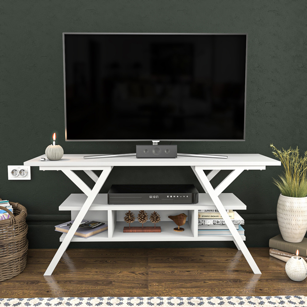 Decorotika Minerva Decorative 4 Open Shelf White TV Unit Image 4