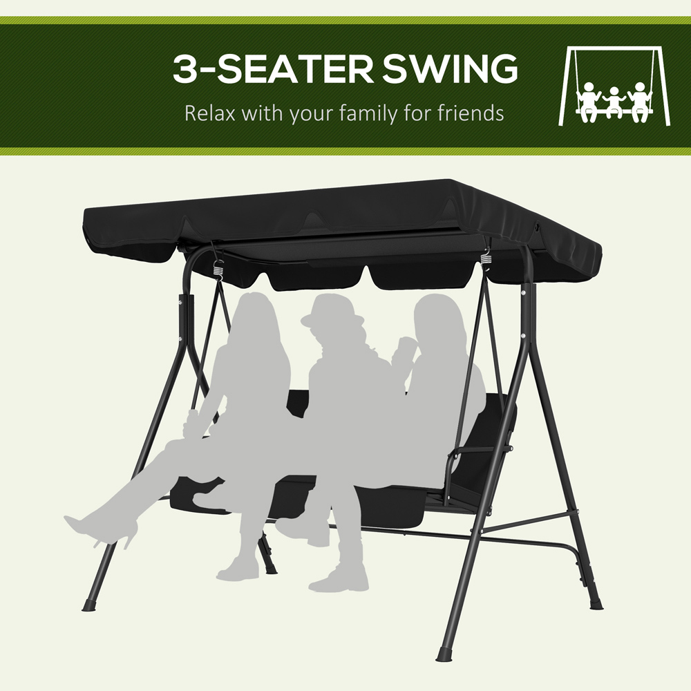 Outsunny 3 Seater Black Swing Chair with Canopy Image 6