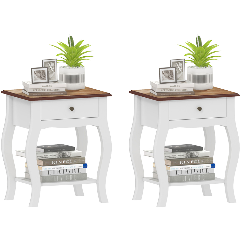 HOMCOM Single Drawer Single Shelf White Bedside Tables 2 Pack Image 2