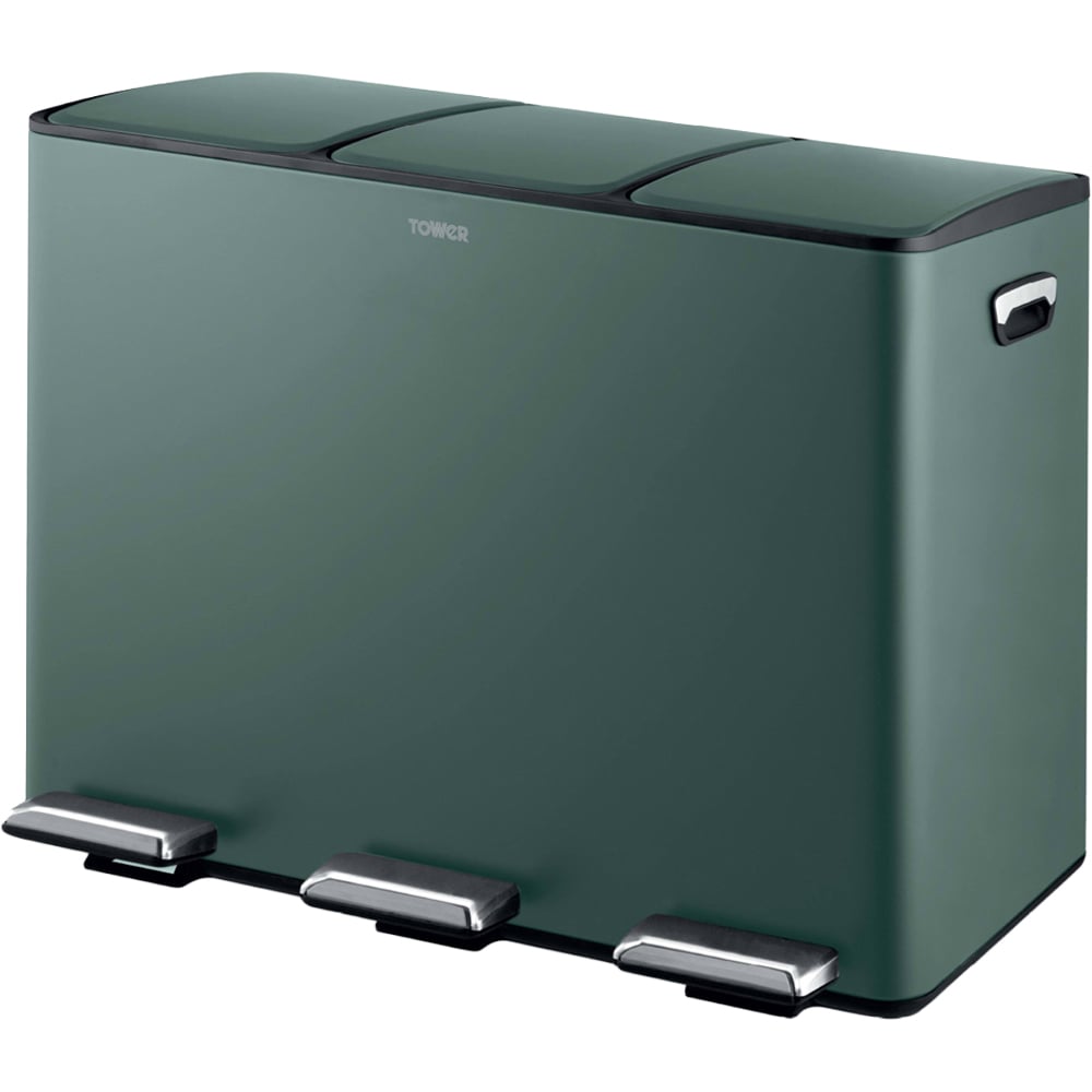 Tower Triple Recycling Green Pedal Bin 45L Image 1
