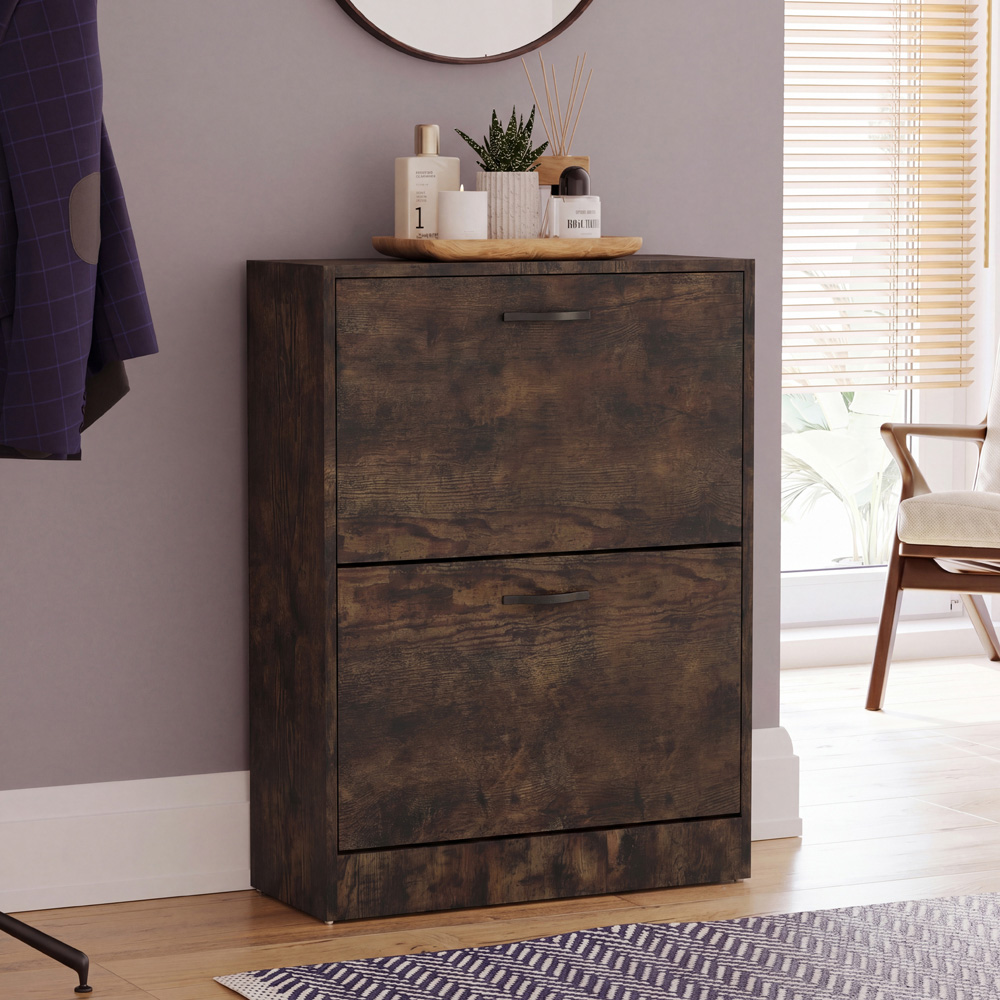 VIDA DESIGNS 2 Drawer Dark Wood Shoe Cabinet Image 4