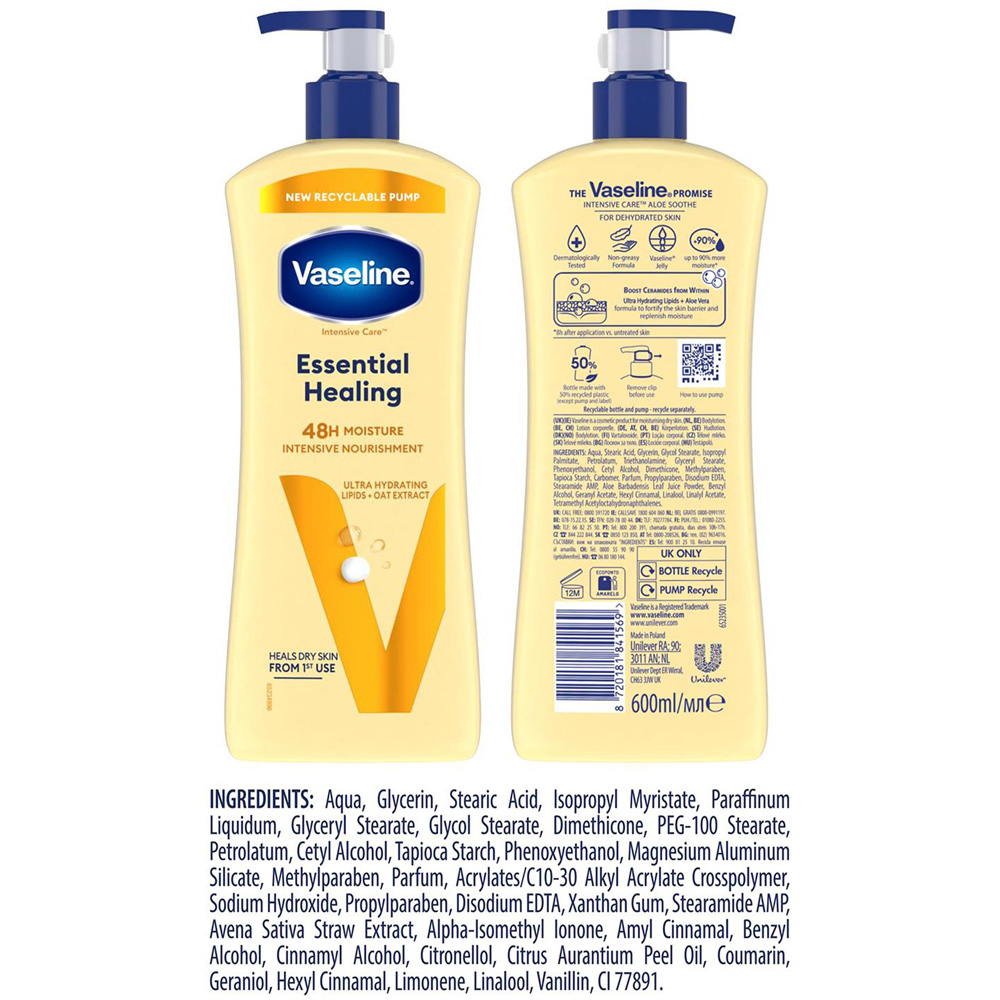 Vaseline Intensive Care Essential Healing Body Lotion Moisturiser 600ml 3 Pack Image 8