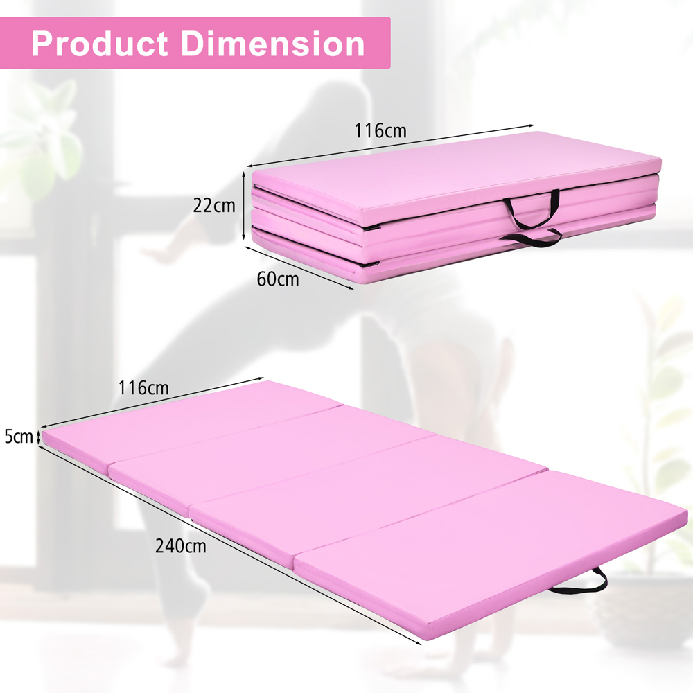 Costway Pink Folding Gymnastics Mat with Carry Handles Image 9