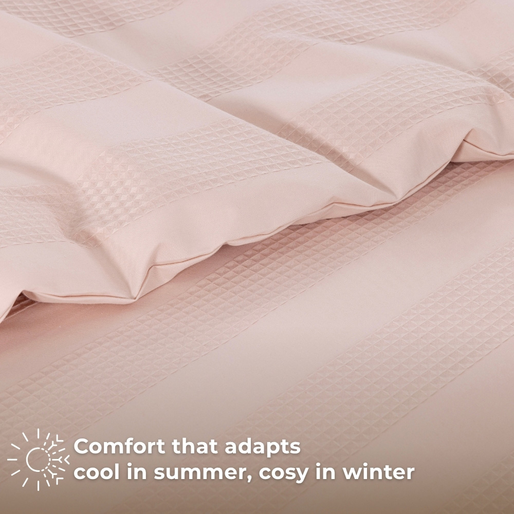 MHG Living Single Dusky Pink Dobby Waffle Striped Duvet Set Image 3