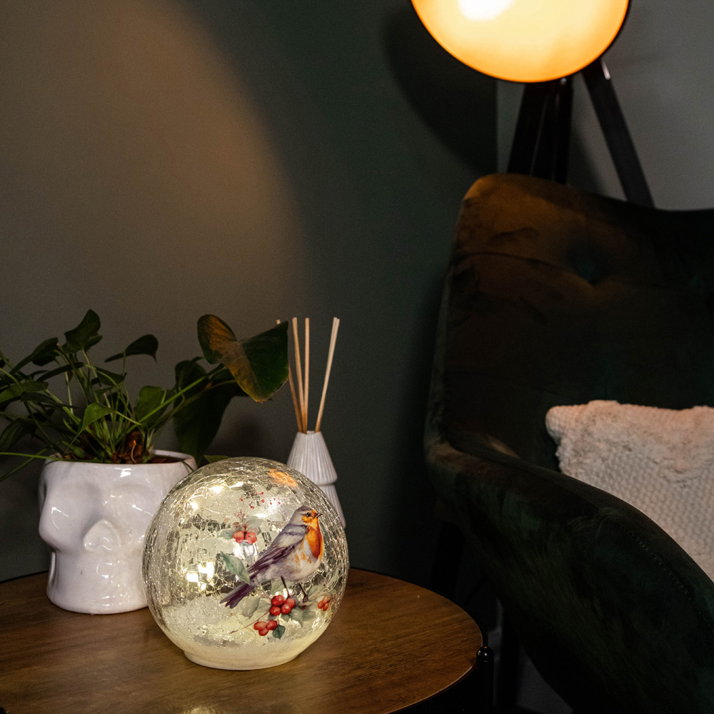 Samuel Alexander Robin Crackle Effect Glass Ball LED Christmas Decoration Image 7