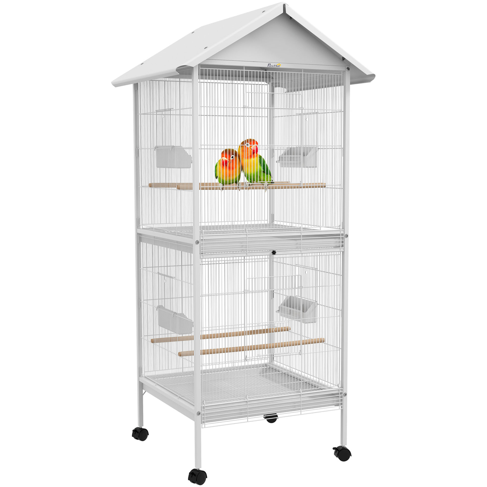 PawHut 2 Tier Large White Bird Cage Image 1