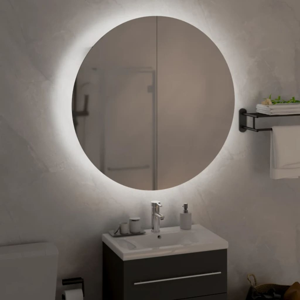 vidaXL 2 Door Grey Round LED Mirror Bathroom Cabinet Image 5