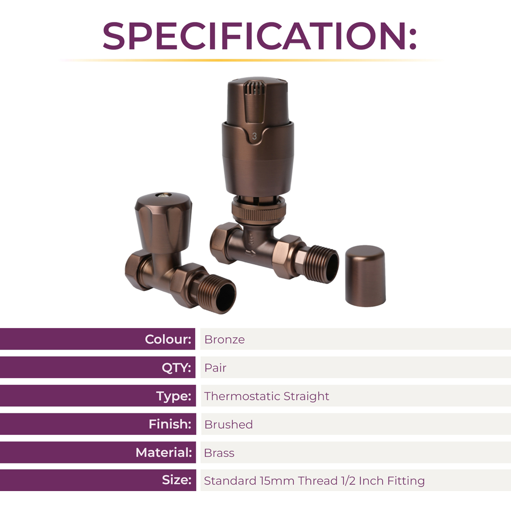 Go Bathrooms Bronze Straight Thermostatic Radiator Valves Set 15mm Image 4