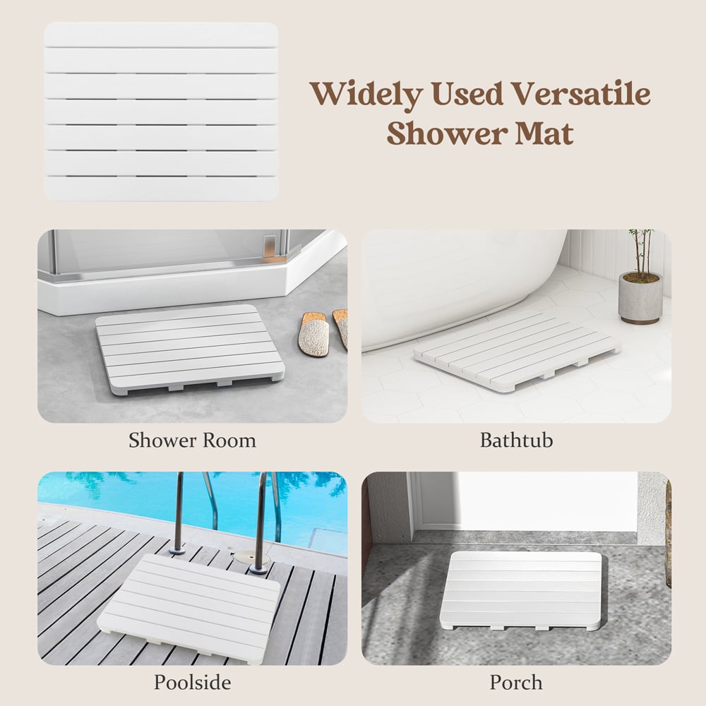 Costway White Non Slip Slatted Shower Mat 48 x 60cm Image 8