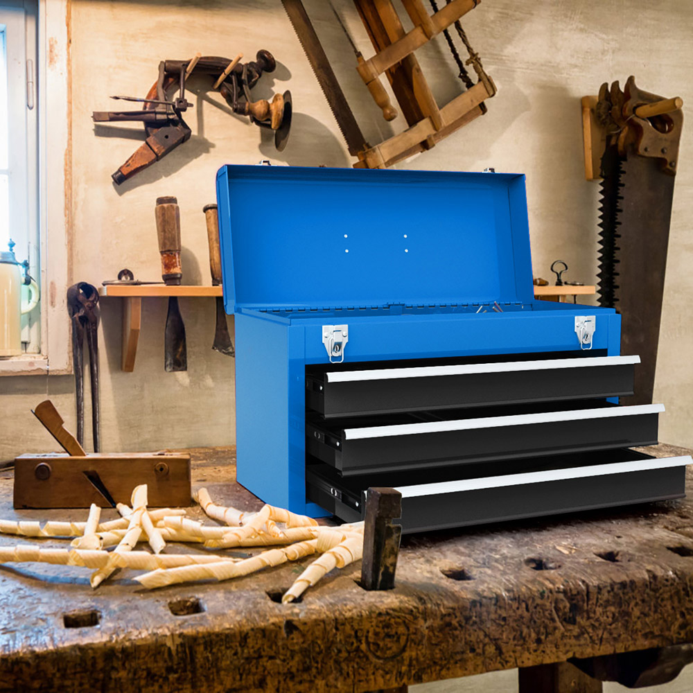 Costway Blue Portable Steel Tool Box with Double Latch Image 2