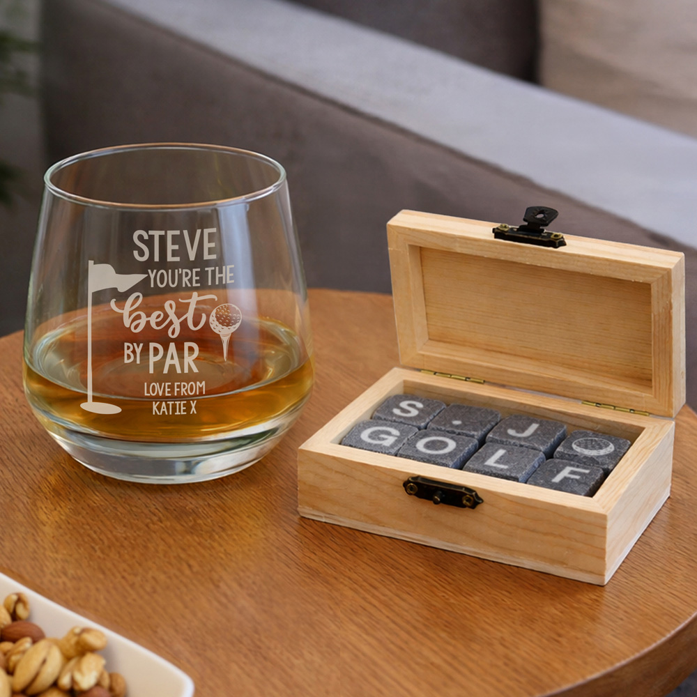 Personalised Memento Company Personalised Best By Par Glass and Whisky Stones Image 3