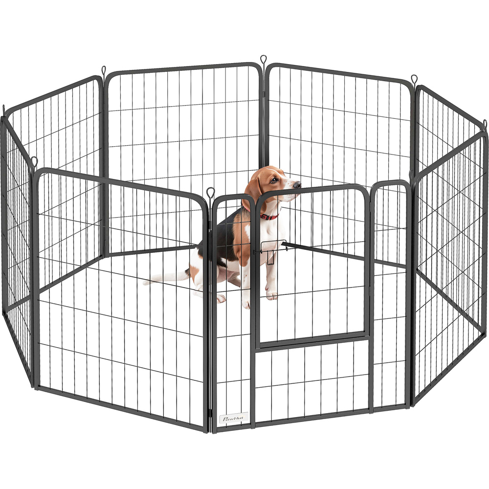 PawHut 8 Panel Steel Dog Playpen with Door 60cm Image 3