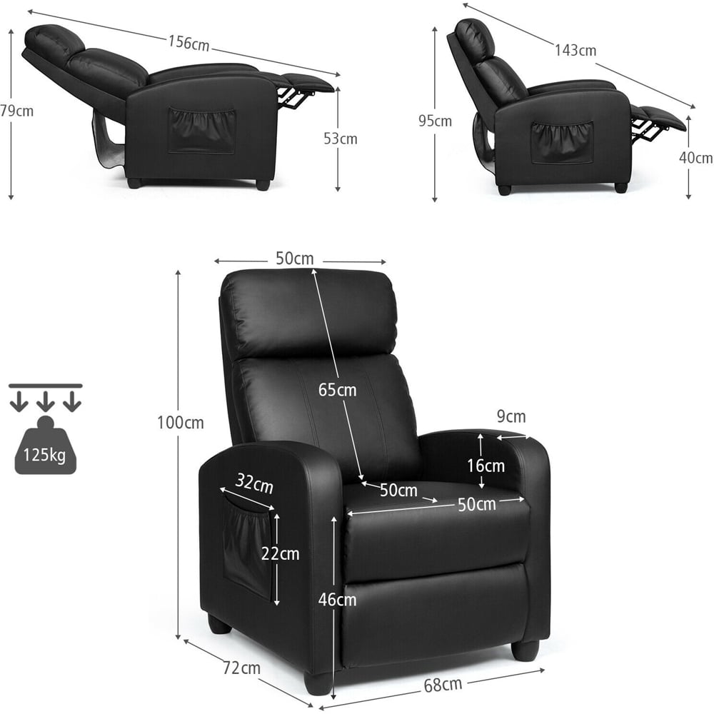 Costway Black Recliner Chair with Adjustable Backrest Image 8