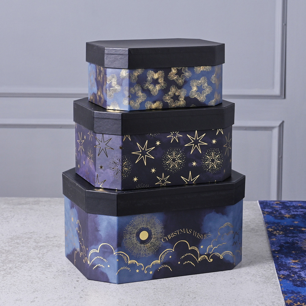 The Christmas Gift Co Blue Celestial Stacking Box Set 3 Piece Image 2